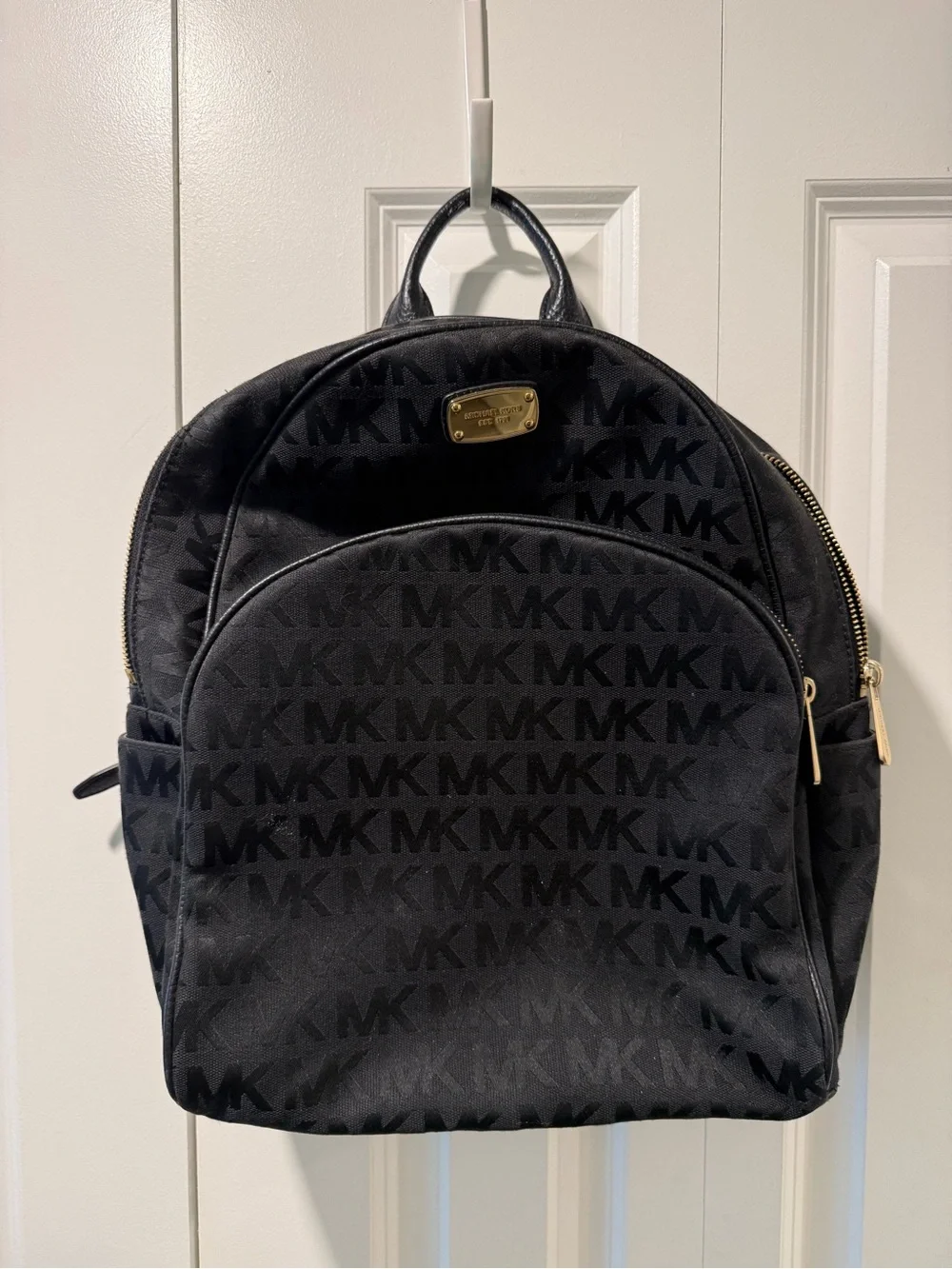 Michael Kors Black MK Monogram Backpack with Gold Plaque